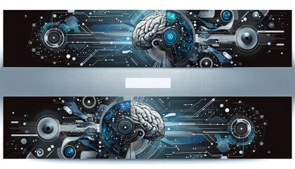 background with gears brains AI concept with copy space