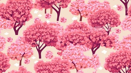Fototapeta premium pattern with trees with pink flowers