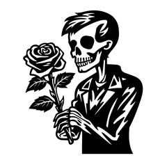 Gothic Skeleton with Rose Vector Design