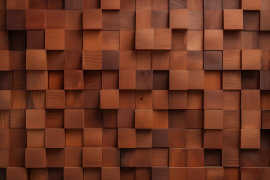 Fototapeta Abstract block stack wooden 3d cubes on the wall for background banner panorama. Brown wood texture for backdrop or wallpaper