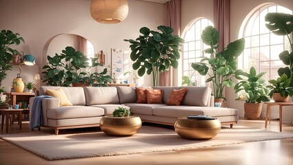Fototapeta na wymiar a living room filled with furniture and a plant