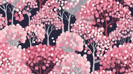 pattern with trees with pink flowers