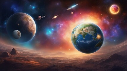 Obraz premium planet in space A space sky with the Earth and other space objects in the background. 