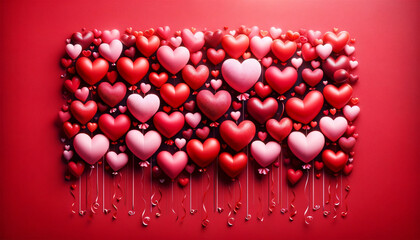 heart shaped baloons  on a red background