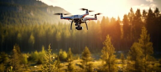 Aerial drone capturing mesmerizingly beautiful bokeh effect of lush green forest scenery