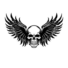 Gothic Skull with Wings Vector Emblem