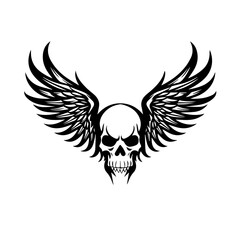 Gothic Skull with Wings Vector Emblem