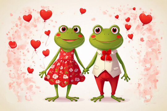 Illustration of couple of frogs in love