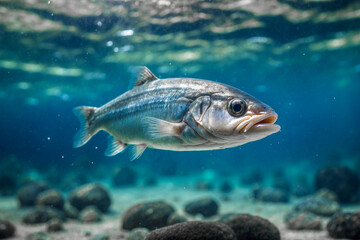 Naklejka premium Herring underwater in blue sea