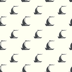 Hand drawn seamless pattern with sailing ships, neutral nautical doodle seamless pattern with ships, vector illustration