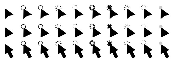 Mouse cursor set. Click the icon. Mouse pointer set. Arrow and hand cursor. Vector illustration on a white background, vector eps10