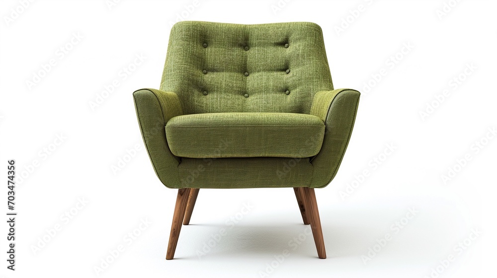 Wall mural an isolated pastel moss green modern mid century lounge armchair isolated on white background.