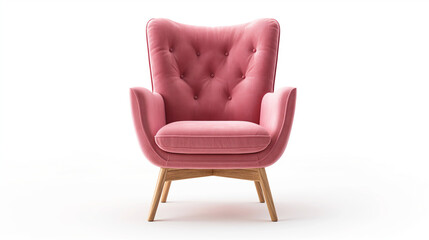 Fototapeta premium an Isolated pink salmon red modern mid century lounge armchair isolated on white background.