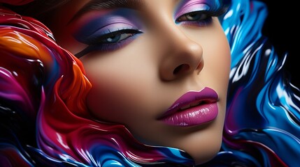 Woman with colorful makeup. Close up 