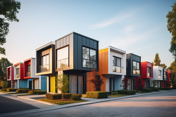 Explore the beauty of private, stylish townhomes with vibrant colors and modern design, perfect for urban living environments.