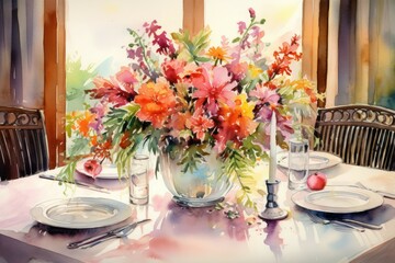 Fototapeta premium Festive Table Settings - Generative AI