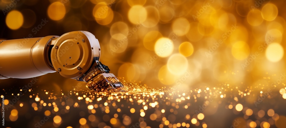 Poster precision and accuracy robot arm performing delicate task with blurred bokeh background