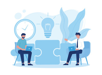 two business people discussing business problems with creativity concept flat illustration