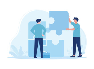 teamwork partnership puzzle structuring concept flat illustration