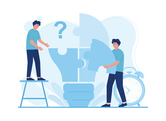 two business people solve business problems with creativity concept flat illustration