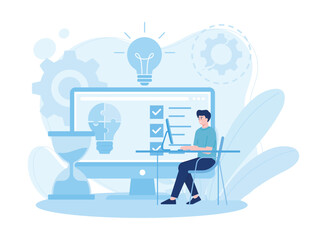 business man is looking for a solution on the internet concept flat illustration