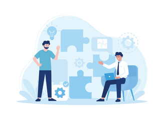 Fototapeta na wymiar business people find solutions and manage to find solutions to solve teamwork problems concept flat illustration