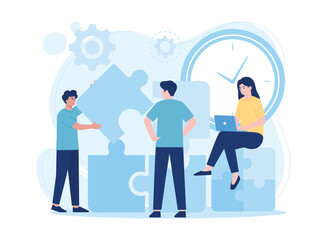 putting together a jigsaw puzzle teamwork partnership concept flat illustration