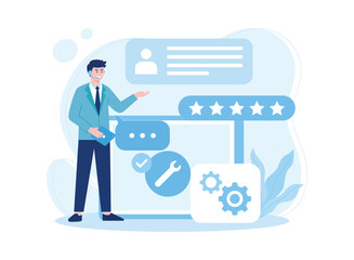 online service management and clients providing positive feedback customer support concept flat illustration