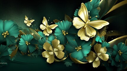 3d wallpaper abstract floral background with green.Generative AI