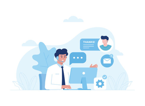 male customer service is communicating with consultant concept flat illustration