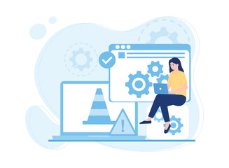 laptop troubleshooting concept under constuction eror service concept flat illustration
