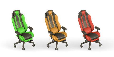 Realistic 3d computer game chair in cartoon style. Computer equipment concept. Vector illustration
