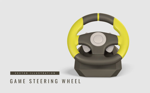 Realistic 3d game steering wheel. Game stick, controller, video game console. Game concept. Vector illustration