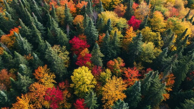 Autumn's Quilt: Aerial Tapestry of Fall Forest Colors