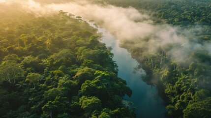 Lush Canopy Caress: Amazon's Misty Morning