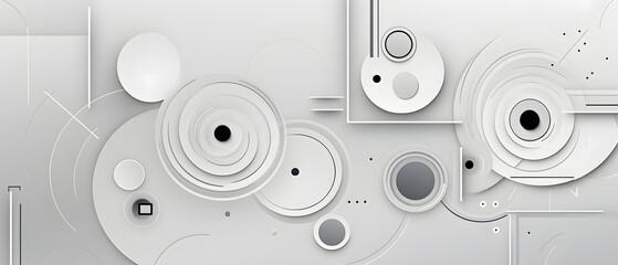 A mesmerizing abstract artwork featuring intricate white and grey circles and lines, evoking a sense of modernity, balance, and elegance