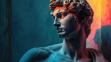 Foto op Plexiglas Abstract beautiful muscular stoic person, stone statue sculpture with ancient greek, roman david vibes. Neoclassical impression with beautiful emotion portraying stoicism and philosophy. © Merilno