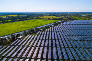Aerial view of solar farm alternative energy power station