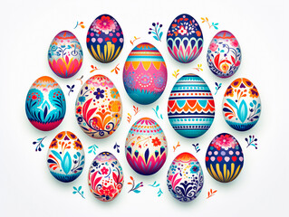 Easter eggs with floral pattern on white background.