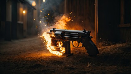 a gun with fire coming out of it