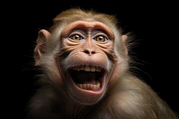 Funny Portrait of Smiling Barbary Macaque Monkey