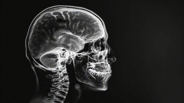 X-ray image of a human skull, highlighting the intricate bone structure.