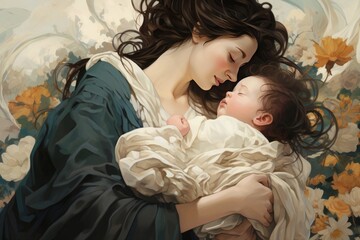illustration of a mother and her baby