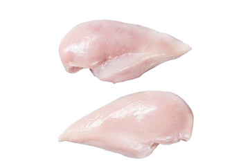 Raw chicken breast fillet on butcher table.  Transparent background. Isolated.