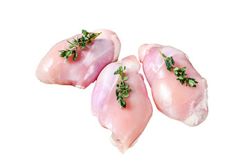 Raw Chicken skinless thigh fillet  Transparent background. Isolated.