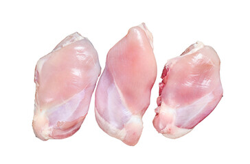 Boneless Raw Chicken thigh fillet.  Transparent background. Isolated.