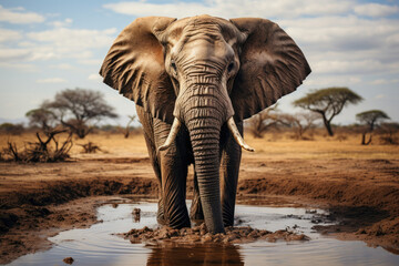 Fototapeta na wymiar African nature elephant water wildlife safari africa big animals mammals wild trunk ivory