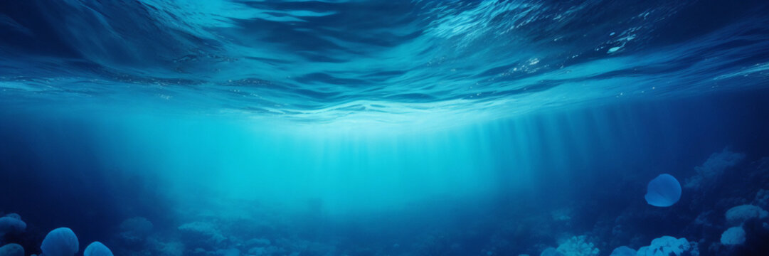 Welle auf bewegter Wasseroberfl&auml;che, Nahaufnahme in der Mitte des Bildschirms. Unter der Wasseroberfl&auml;che mitten im Meer