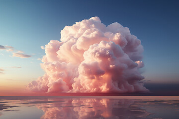 Surrealistic cloud in pink light reflection in a water, generative ai
