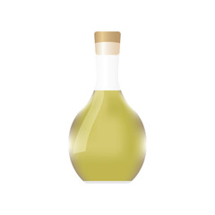 Glass bottle of olive oil on a white background